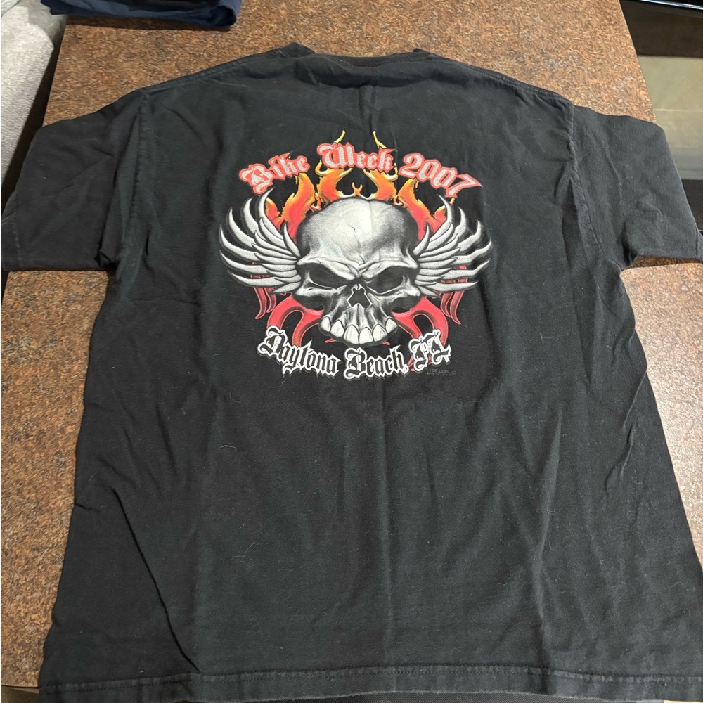 Bike Week 2007 Daytona Beach Skull Flame T-Shirt Large